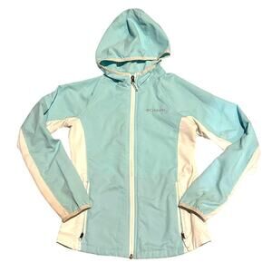 Columbia Light Blue White Light Jacket Windbreaker Girls Medium Size 10/12